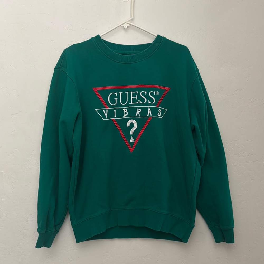 Guess Green Crewneck Sweater Classic Style J Balvin Vibras Collab